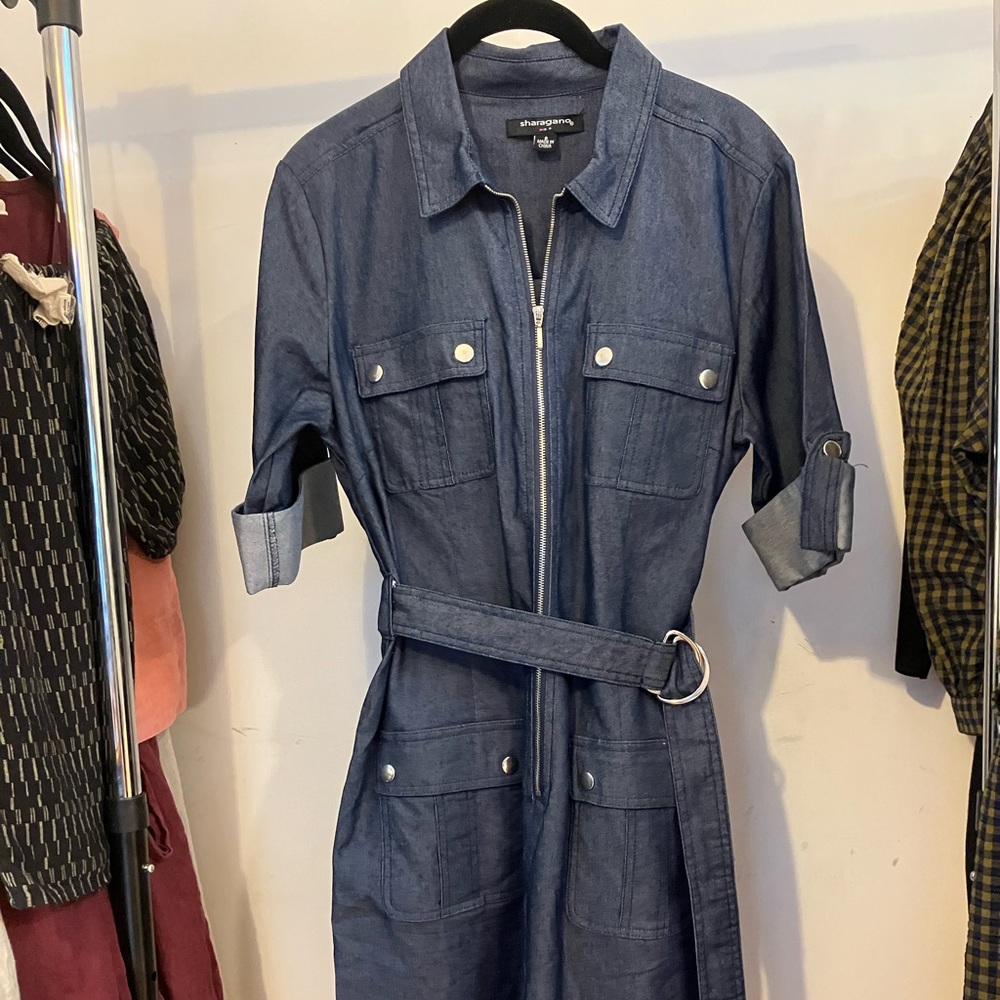 Zipper Front Denim Dress